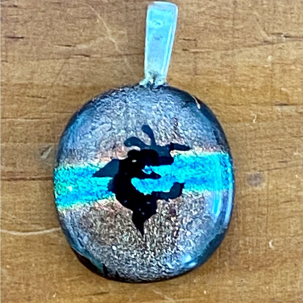 HANDMADE FUSED DICHROIC KOKOPELLI PENDENT by The Glass Mermaid